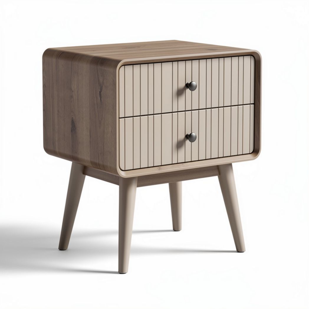 Houten nachtkastje met twee lades van 50 x 40 x 60 cm in beige en bruin