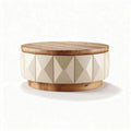 Ronde salontafel van hout met geometrische patronen in neutrale kleuren 90 x 90 x 40cm