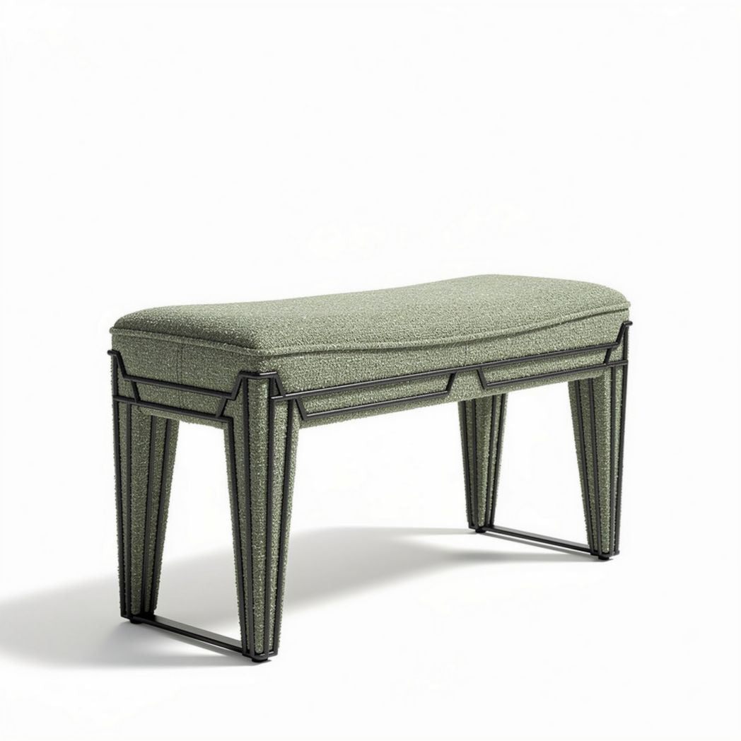 Bank van staal met groene stof 100 x 40 x 45cm voor binnengebruik