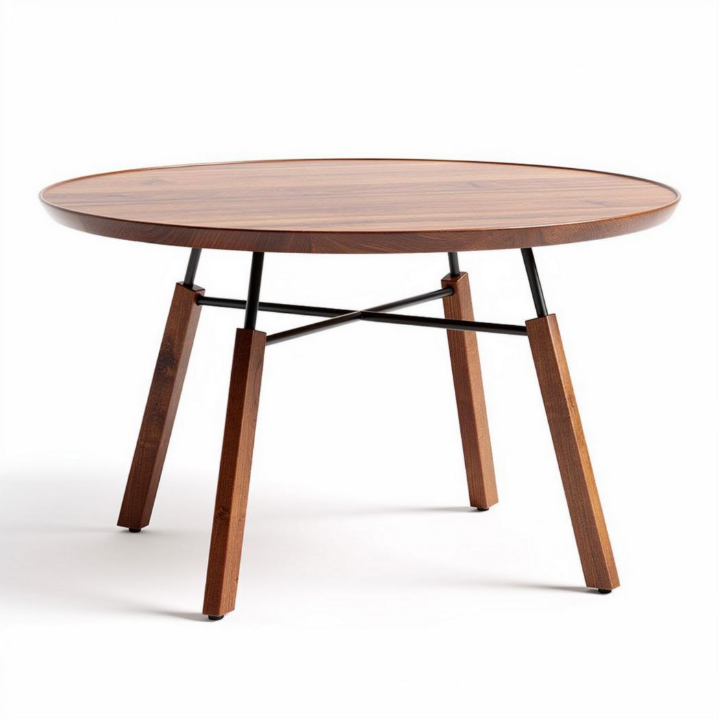 Ronde tafel van hout en metaal met een diameter van 75 cm