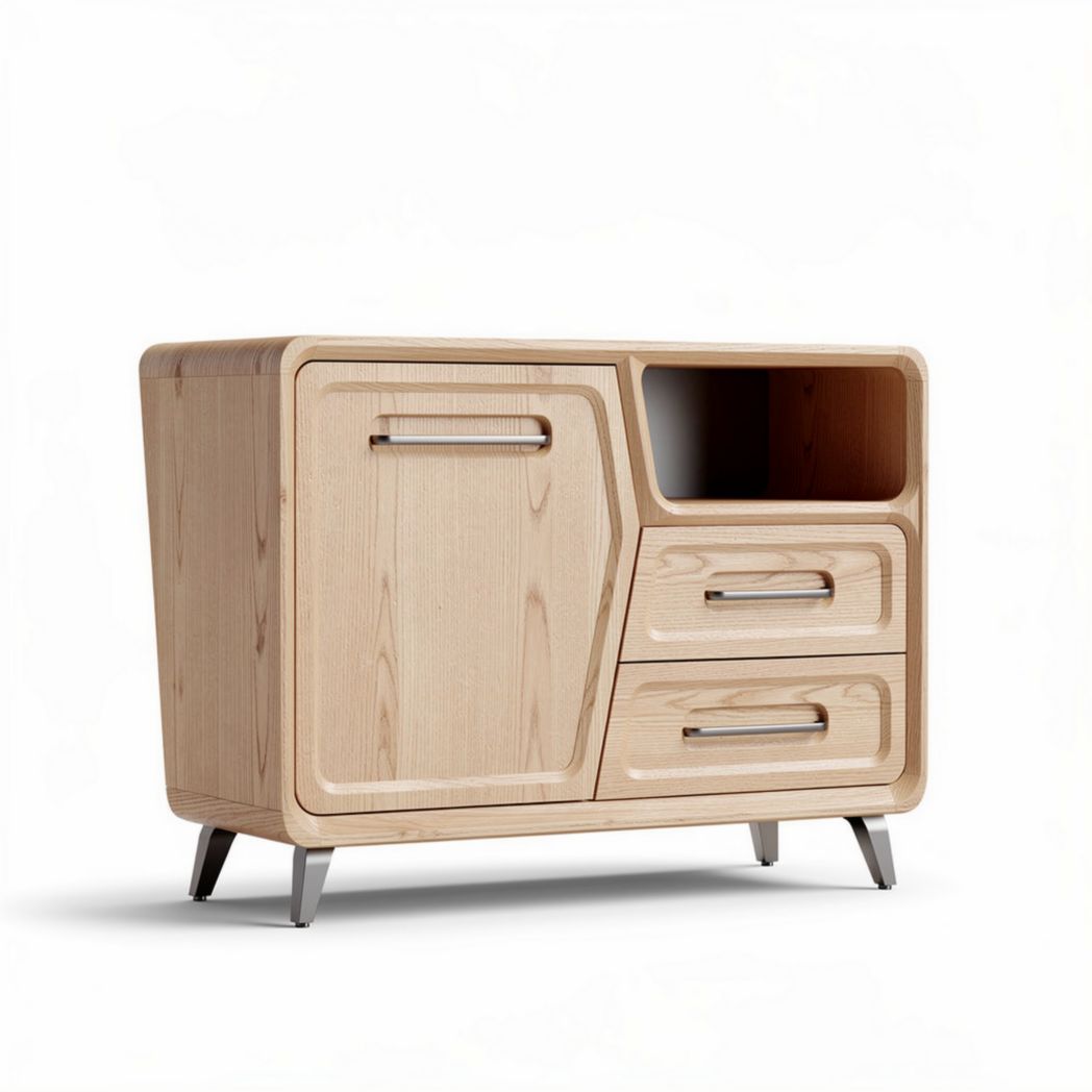 Houten kast met open vak en lades afmetingen 90 x 45 x 75cm