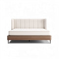 Tweepersoonsbed met gestoffeerde hoofdbord en houten frame 200 x 160 x 90cm
