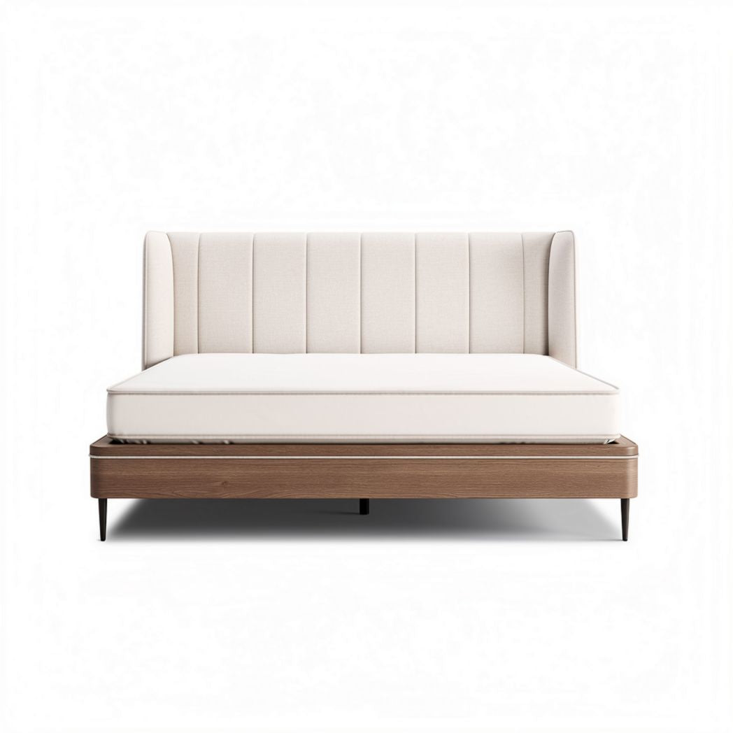 Tweepersoonsbed met gestoffeerde hoofdbord en houten frame 200 x 160 x 90cm