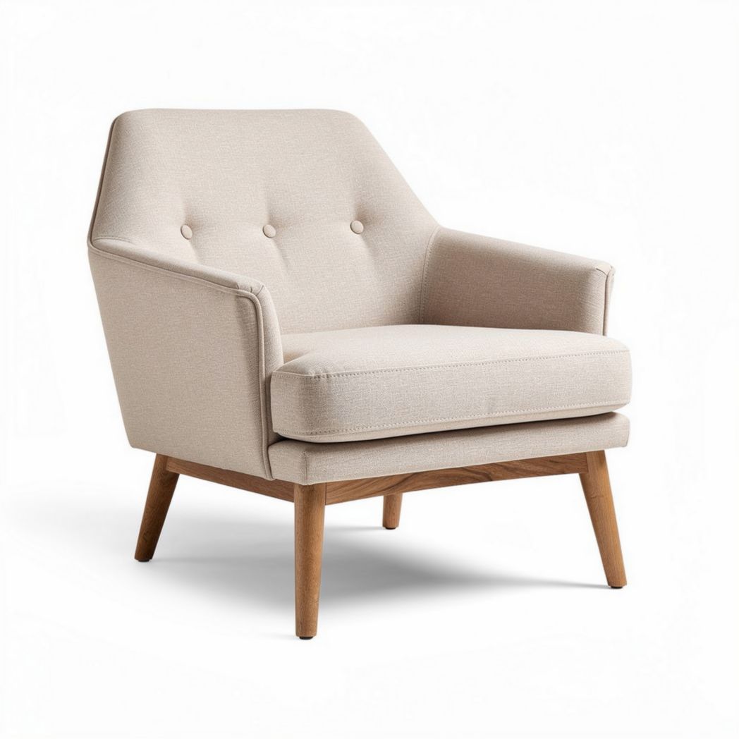 Beige fauteuil met houten poten afmetingen 80 x 80 x 85cm