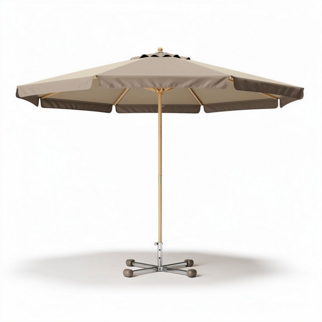 Luxe parasol van polyester met houten stok 250 x 250 x 250cm taupe en bruin