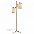 Vloerlamp met dubbele lampenkap van metaal en stof 70 x 30 x 150cm goudkleurig